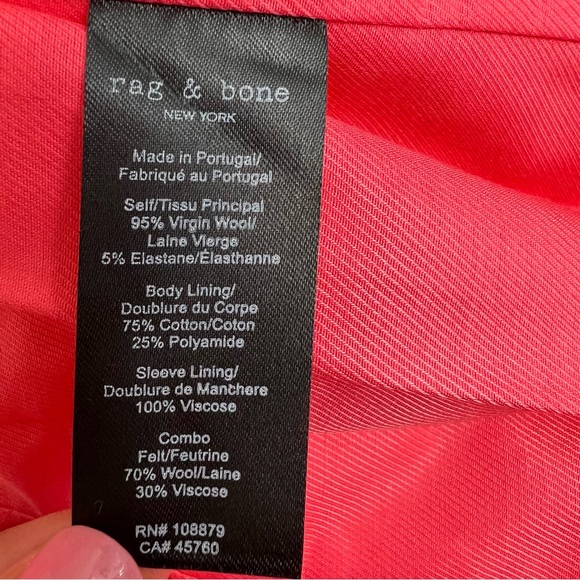 Rag & Bone Lexington Virgin Wool Tailtor-Fit Blazer Neon Orange US4 $550 - Picture 15 of 16